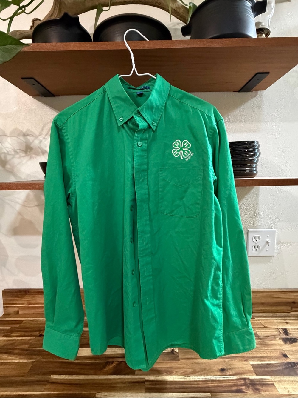 Port Authority Green Button-Down Shirt with 4-H Clover Embroidery